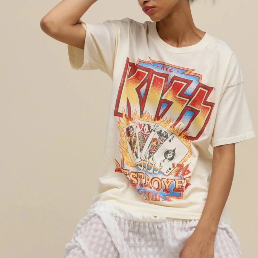 Daydreamer Kiss Destroyer Tour Graphic Tee with Red and Blue Accents